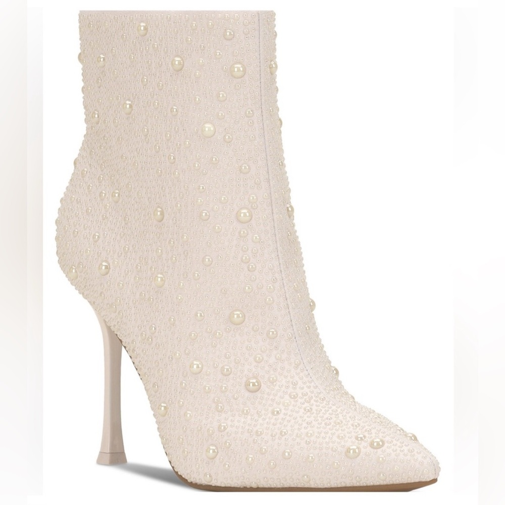 INC Women Rakima Embellished Pointy Toe Dress Booties Off White Pearl size 5.5